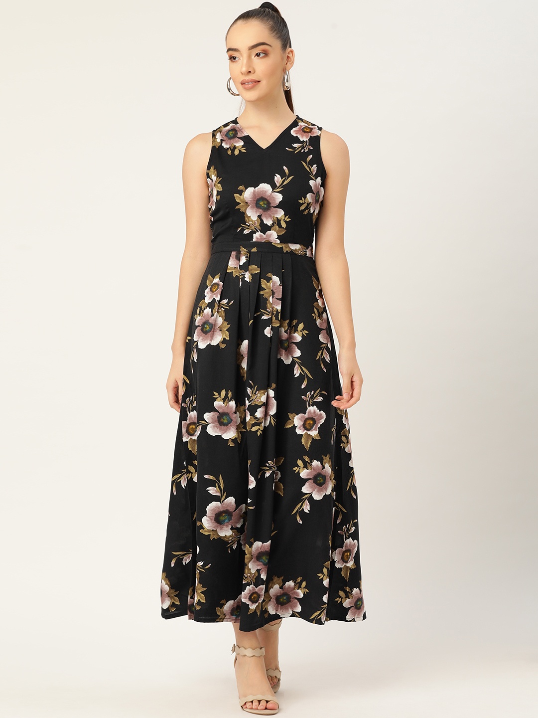 

DODO & MOA Black & Pink Floral Crepe Maxi Dress