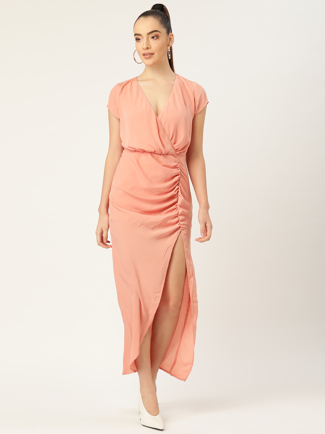 

DODO & MOA Peach Coloured Solid Crepe Maxi Dress