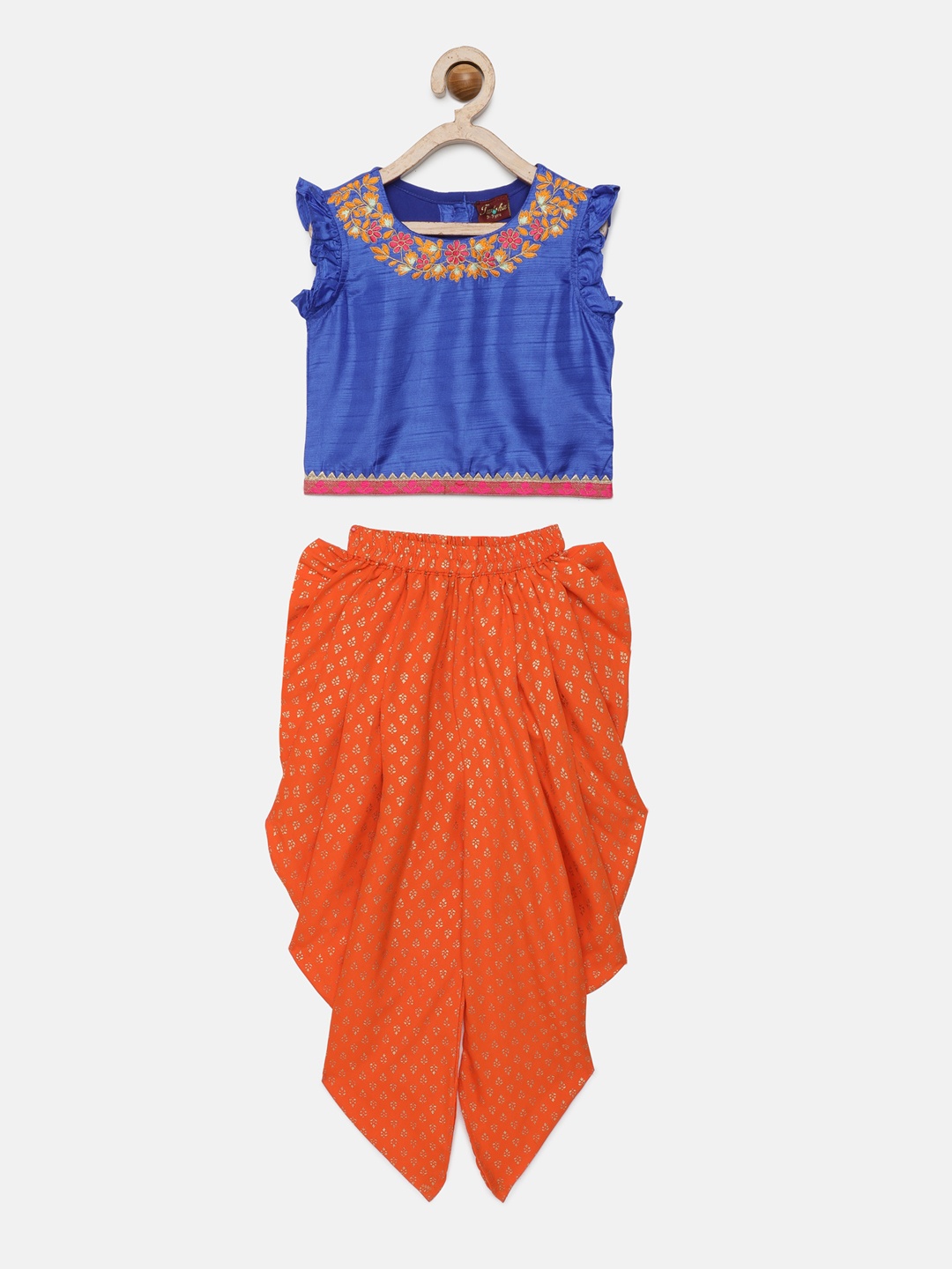 

Twisha Girls Blue & Orange Embellished Top with Dhoti Pants