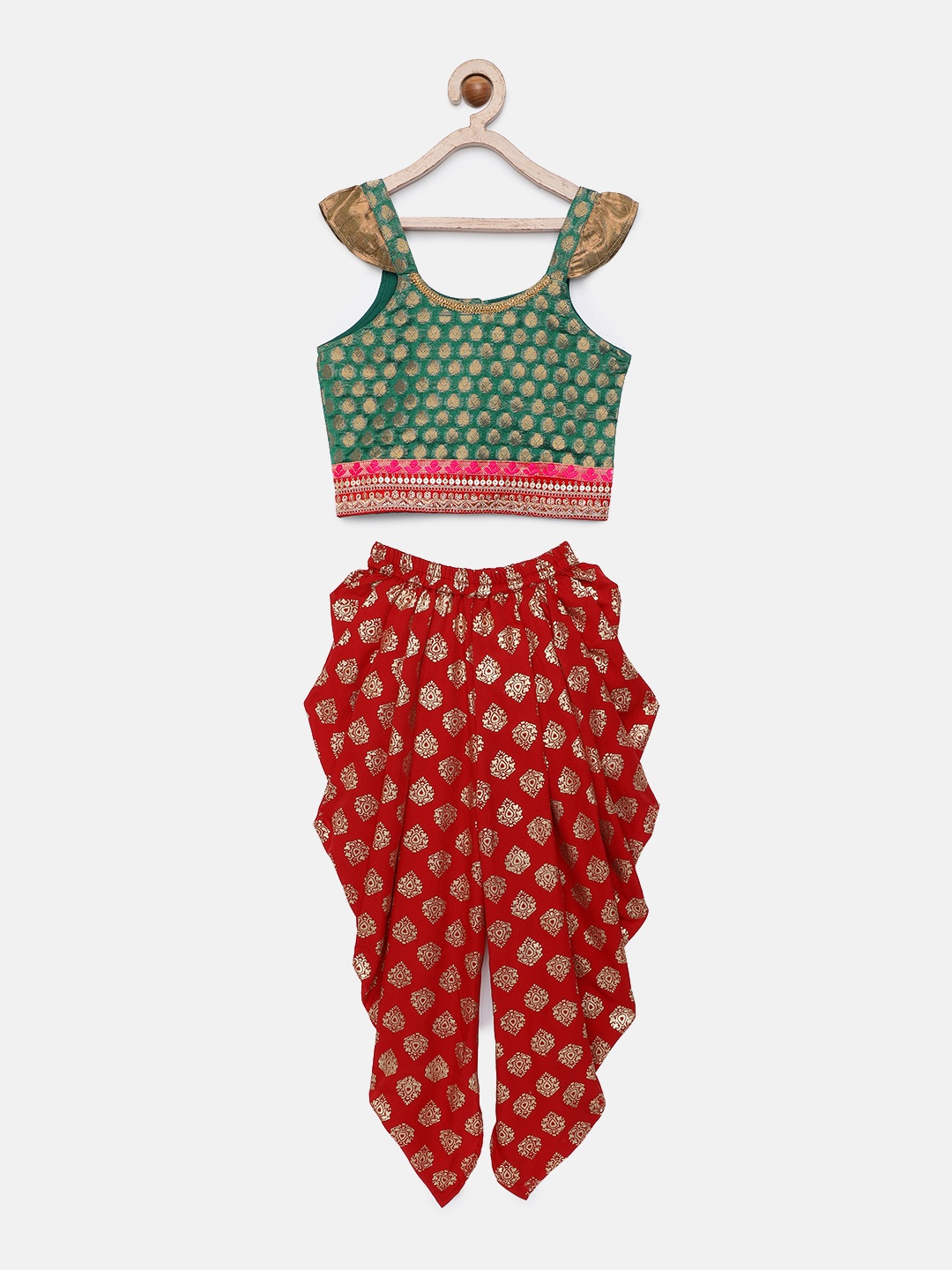 

Twisha Girls Green & Red Printed Top with Dhoti Pants