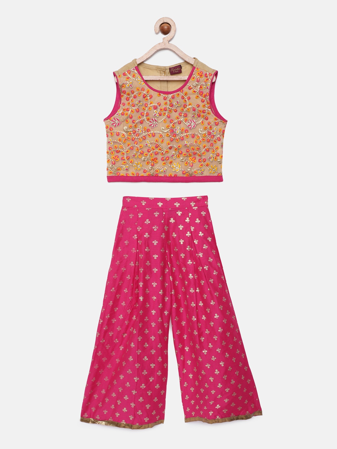 

Twisha Girls Beige & Pink Printed Top with Palazzos