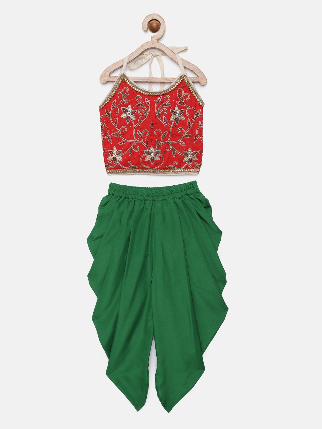 

Twisha Girls Red & Green Embellished Top with Dhoti Pants