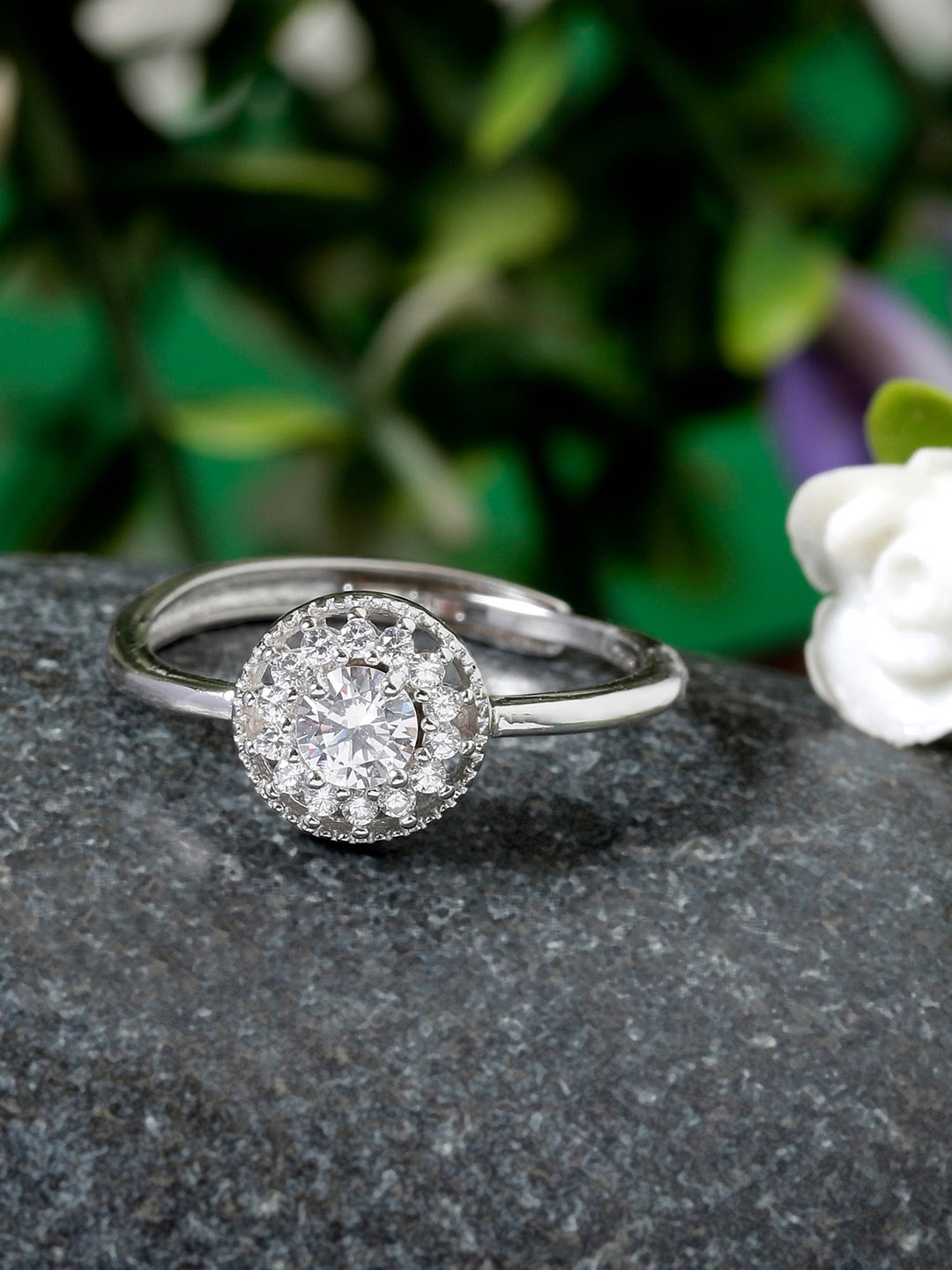 

GIVA 925 Sterling Silver Rhodium Plated Silver Zircon Sunrise Adjustable Ring