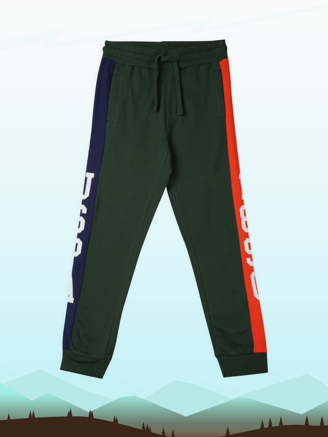 

U.S. Polo Assn. Kids Infant Boys Olive Green & Orange Solid Straight-Fit Joggers
