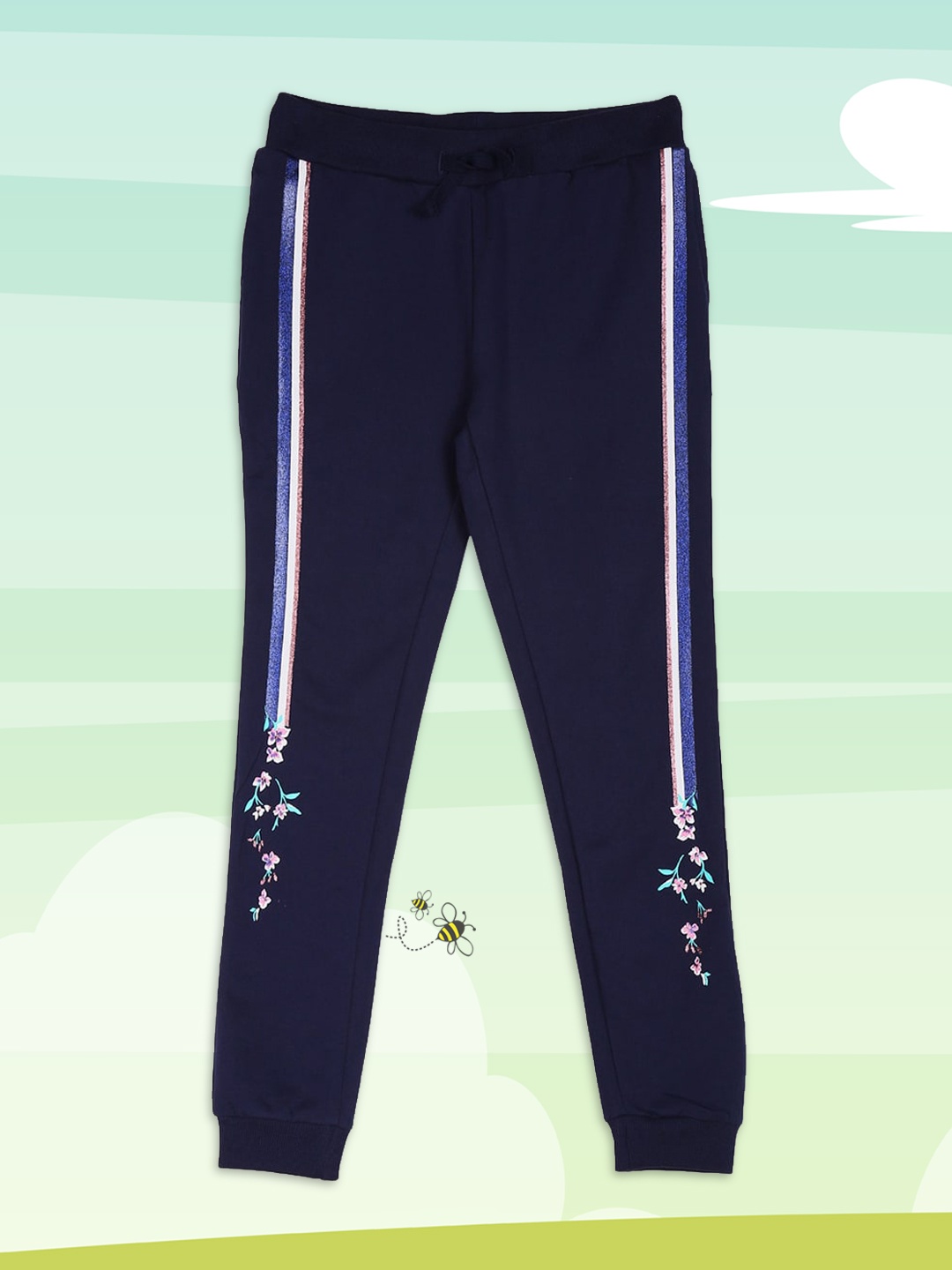 

U.S. Polo Assn. Kids Girls Blue & Pink Glitter Stripe Solid Straight-Fit Joggers