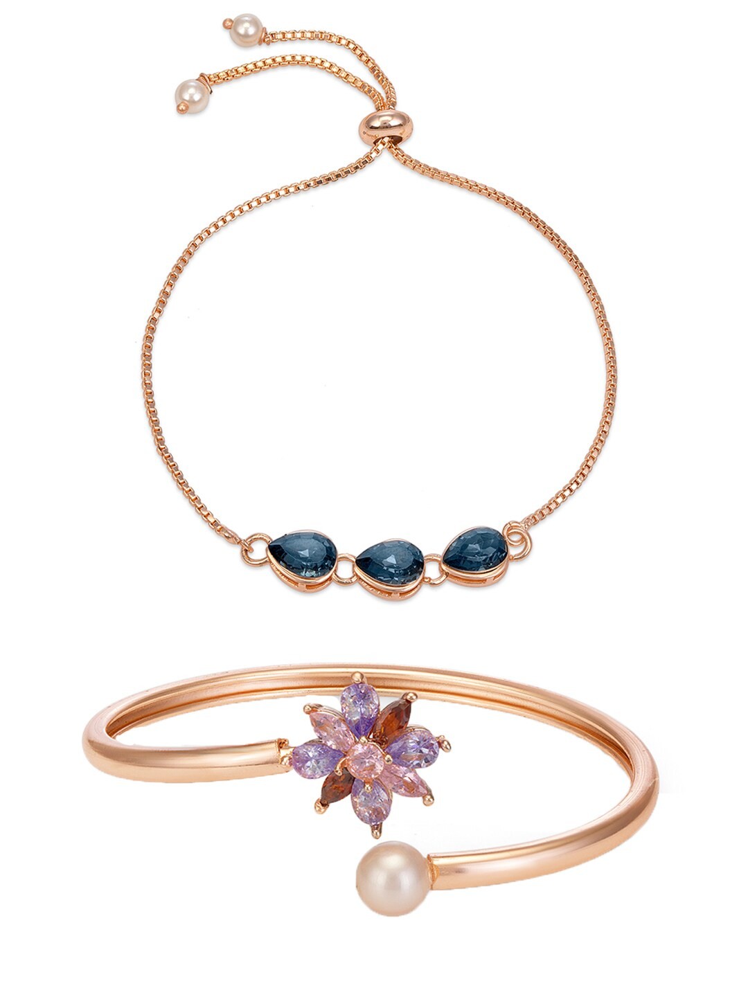 

Mahi Set Of 2 Rose Gold-Plated & Blue Bracelets