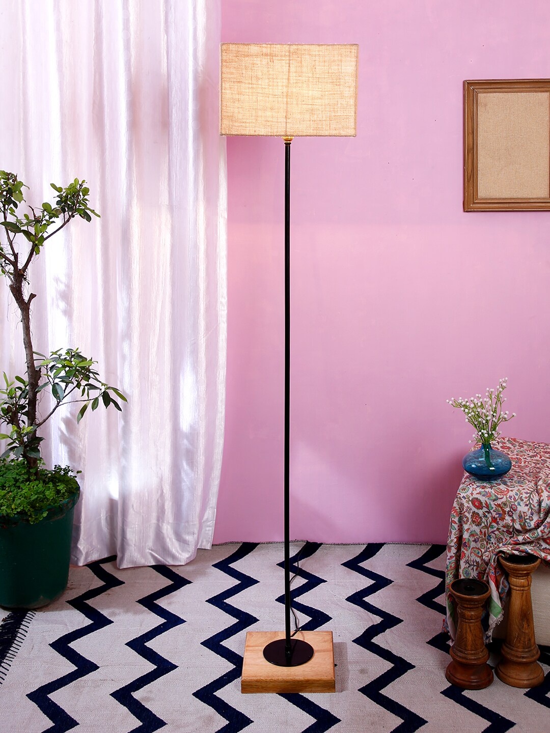 

Devansh Beige & Black Solid Traditional Club Lamp with Shade