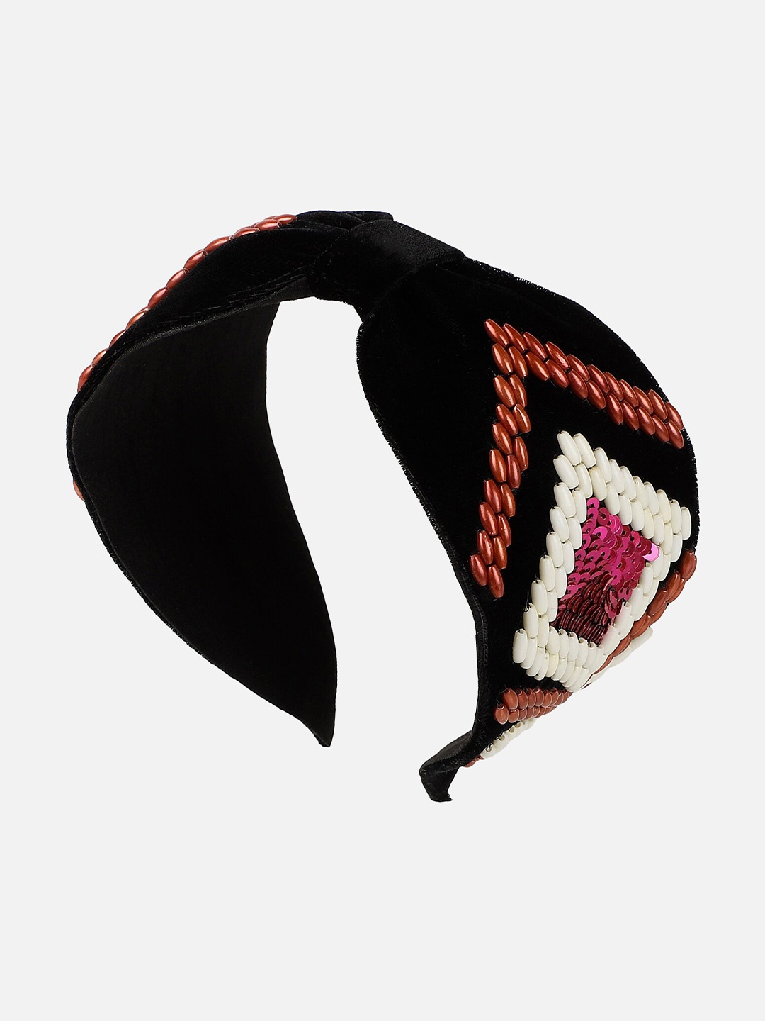 

Anekaant Black & White Embellished Velvet Hairband