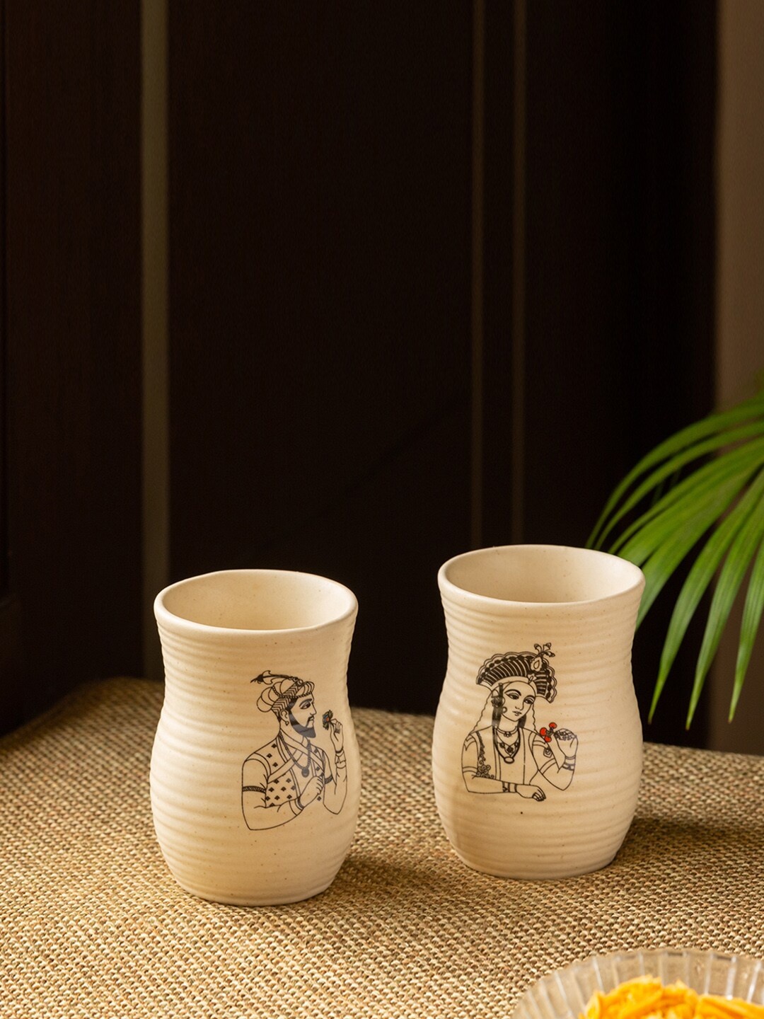 

ExclusiveLane Cream-Coloured Set of 2 Handcrafted Ceramic Tea Milk Glasses (320 ML)