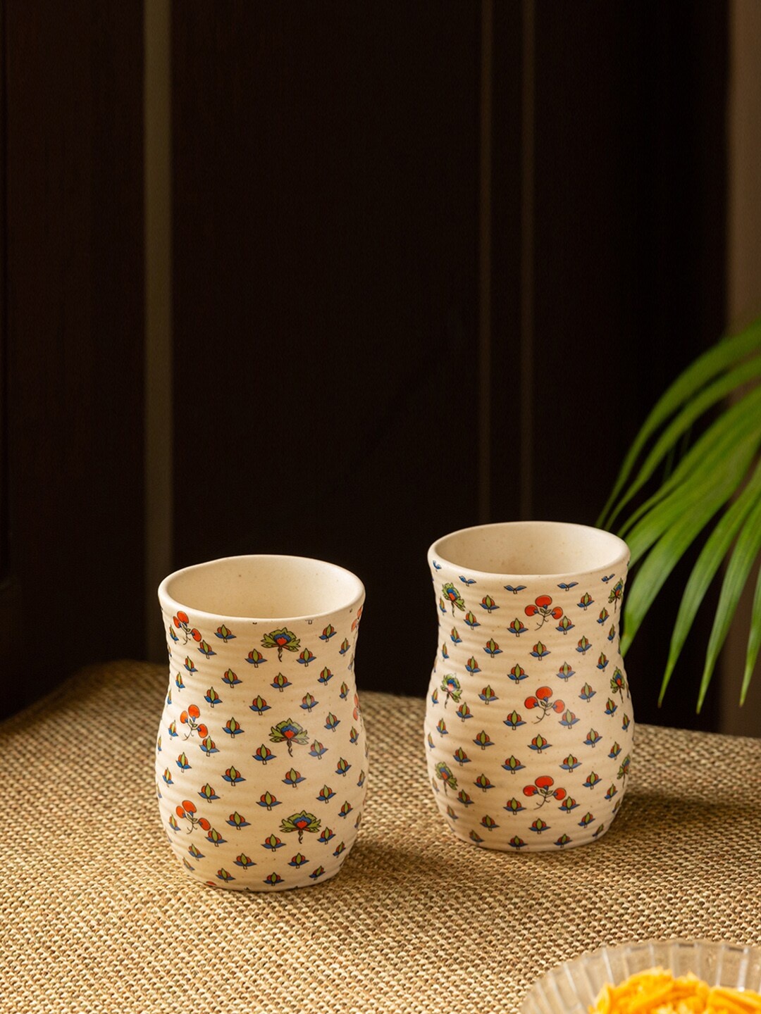 

ExclusiveLane Set of 2 White & Red Printed Ceramic Tea Milk Glasses (320 ML)