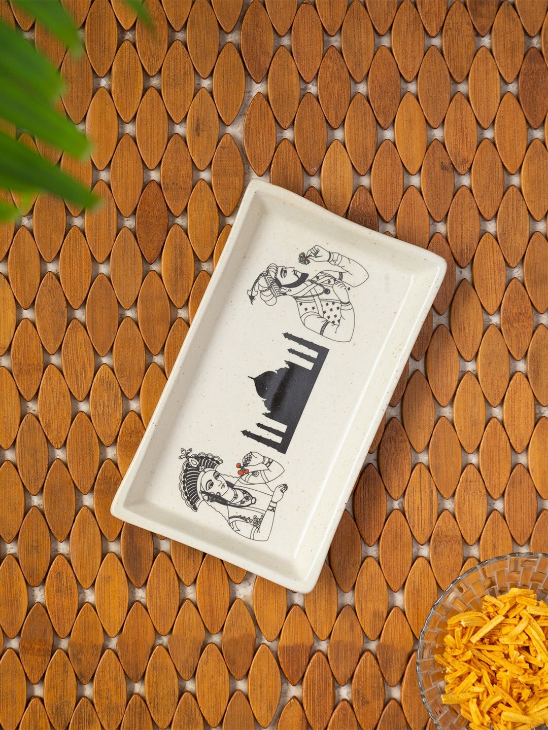 

ExclusiveLane Daawat-e-Taj White Handcrafted Ceramic Snacks Serving Platter