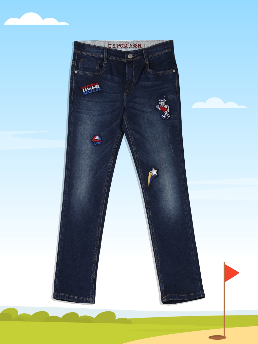 

U.S. Polo Assn. Kids Boys Navy Blue Skinny Slim Fit Appliqued Jeans