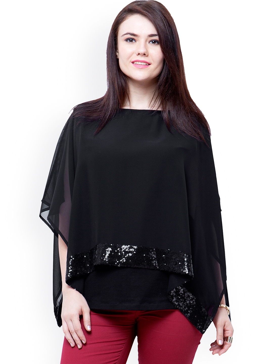 

FabAlley Curve Plus Size Black Georgette Layered Top