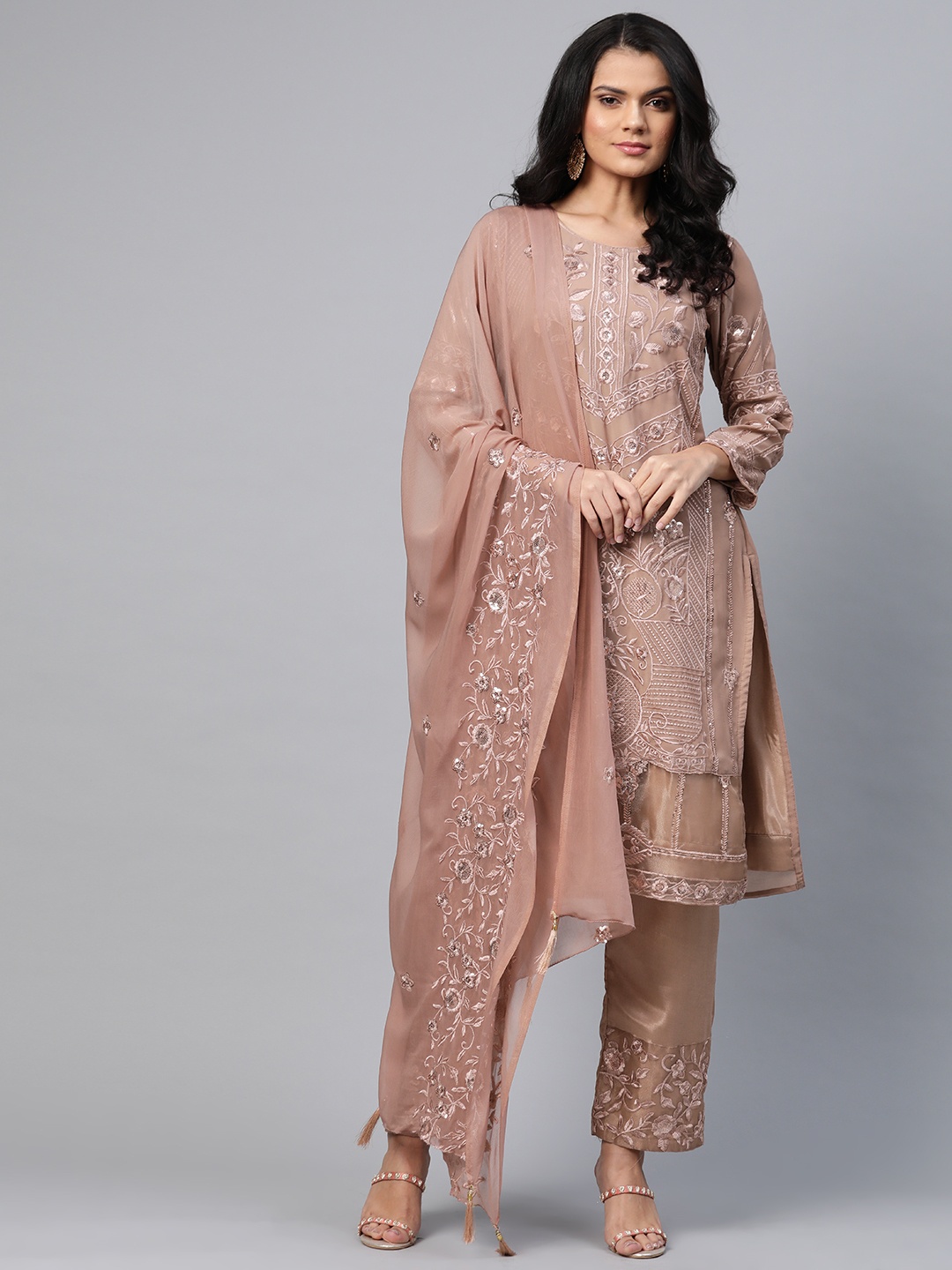 

Readiprint Fashions Mauve Embroidered Semi-Stitched Dress Material