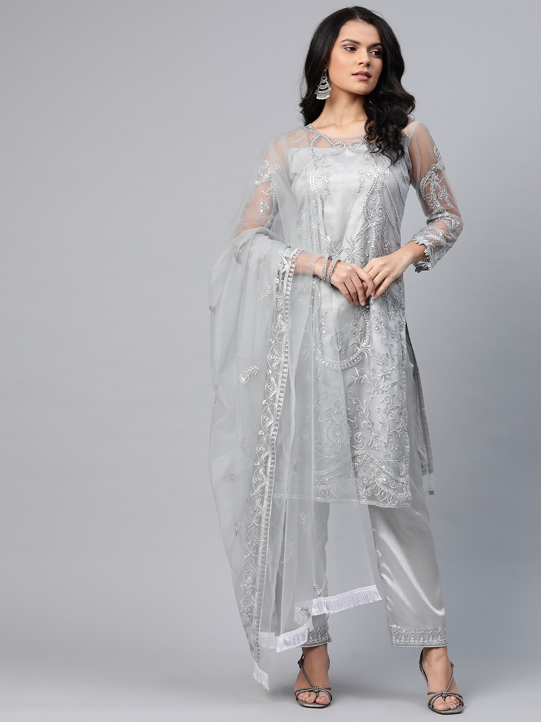 

Readiprint Fashions Grey & Silver Embroidered Semi-Stitched Dress Material