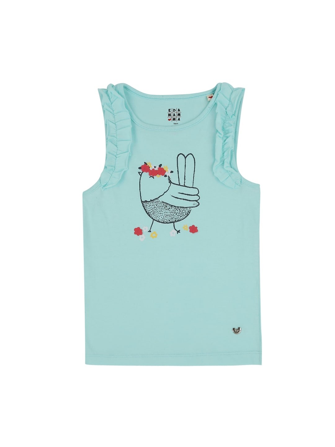 

Ed-a-Mamma Girls Blue & Black Printed Pure Cotton Round Neck Sustainable Top