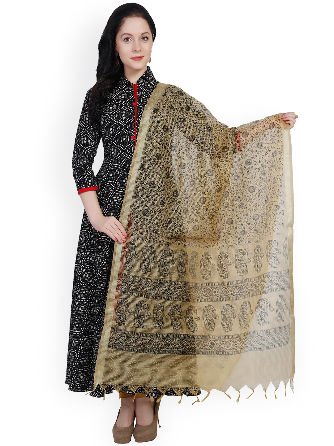 

Dupatta Bazaar Beige Block Print Cotton Silk Dupatta