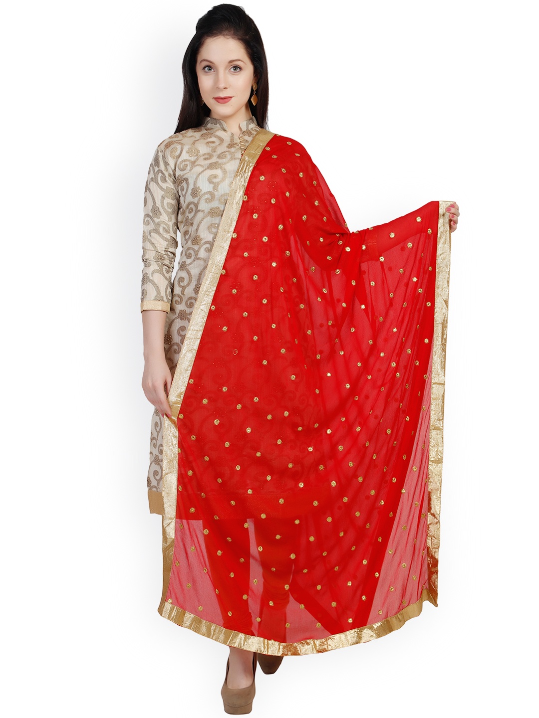 

Dupatta Bazaar Red Embroidered Chiffon Dupatta