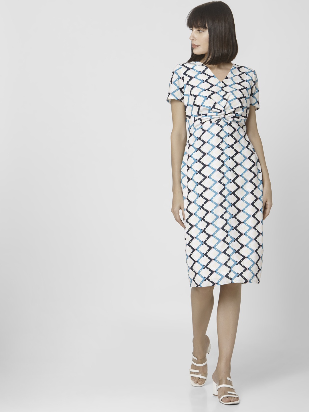 

Vero Moda White & Blue Twisted Sheath Dress