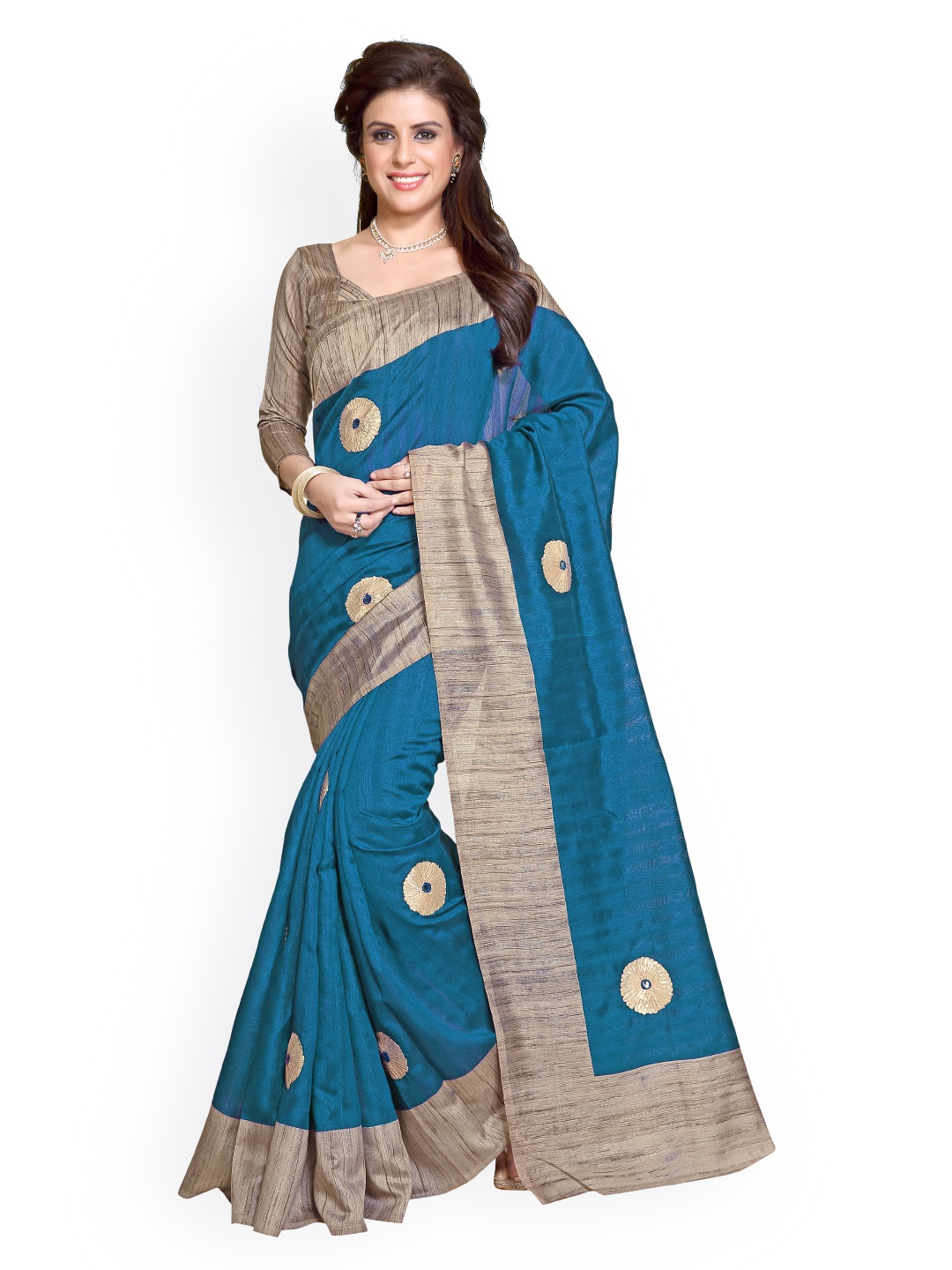

MIRCHI FASHION Teal Blue & Beige Art Silk Traditional Saree