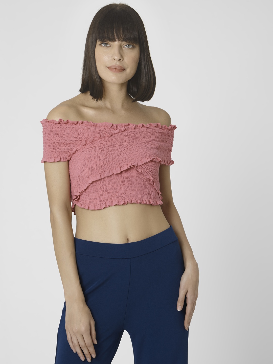 

Vero Moda Pink Off-Shoulder Wrap Crop Top