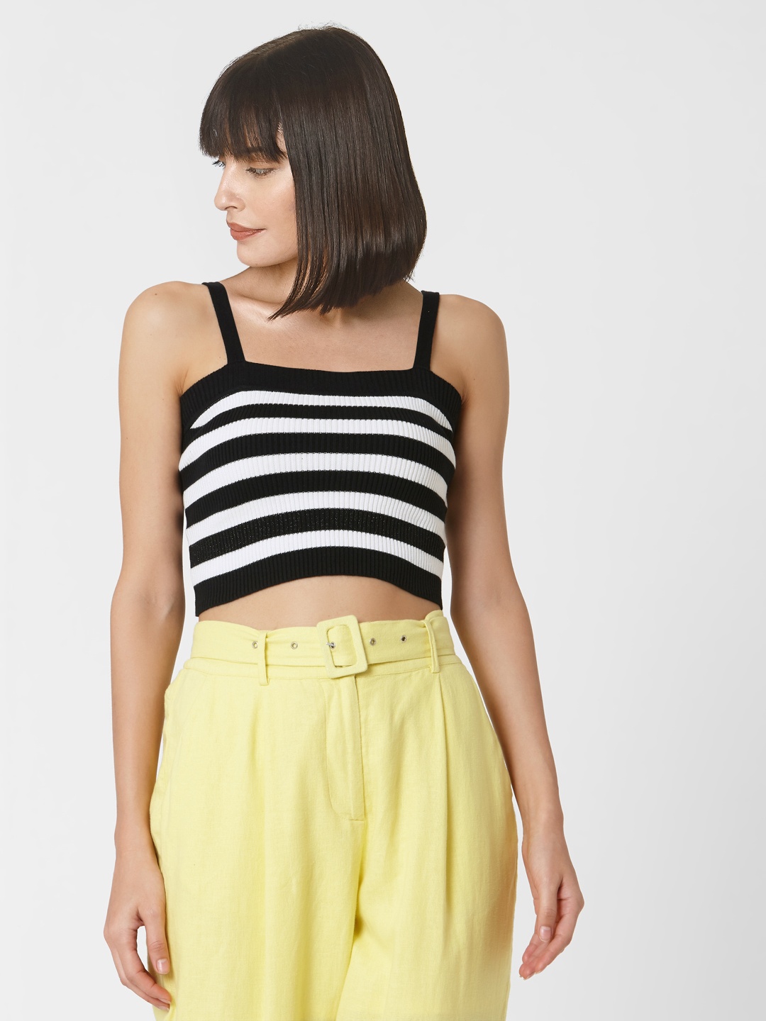 

Vero Moda Black & White Striped Fitted Crop Top