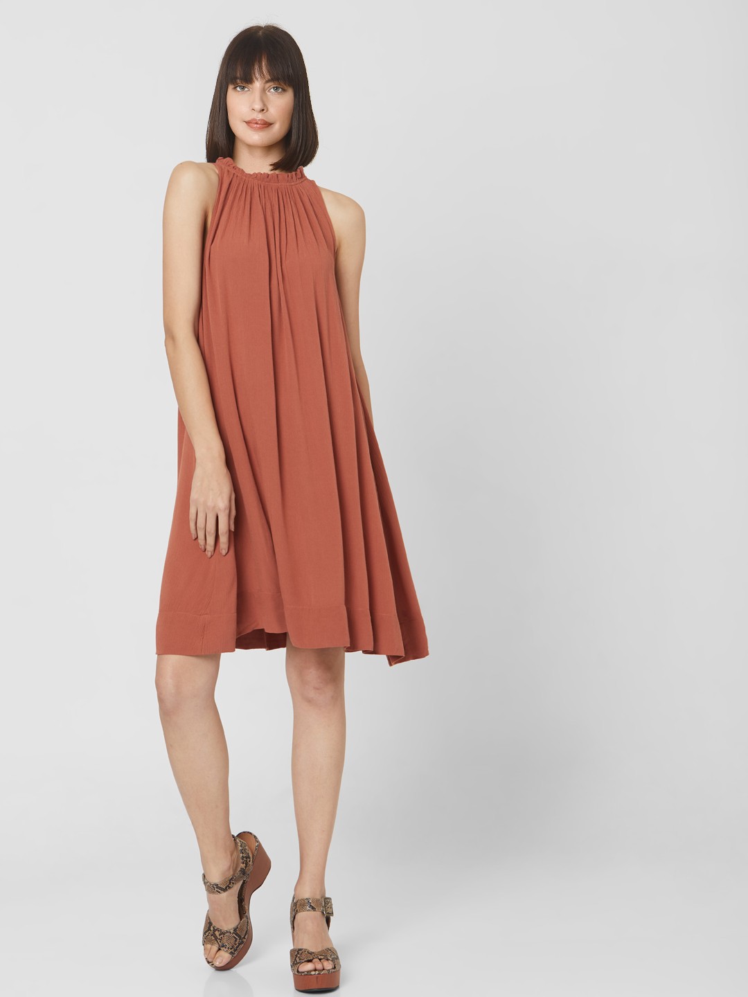 

Vero Moda Rust Brown Gathered A-Line Dress