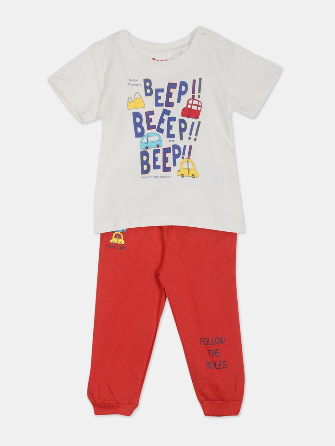 

Donuts Boys White & Red Printed T-shirt with Trousers
