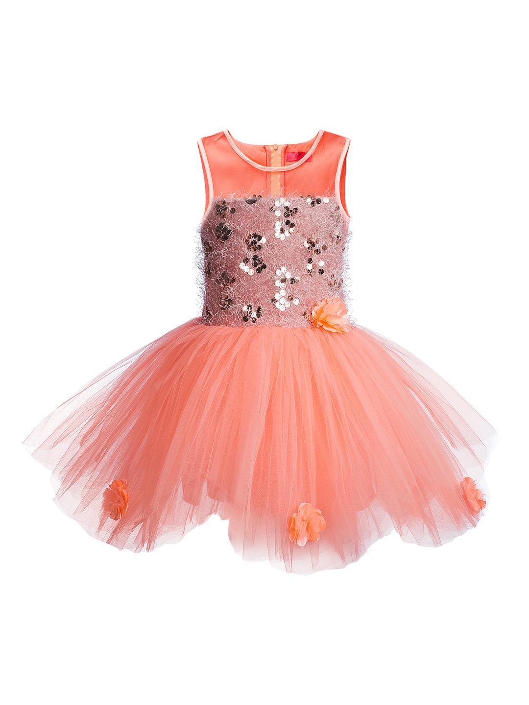 

Toy Balloon kids Girls Peach-Coloured Solid Fit and Flare Dress