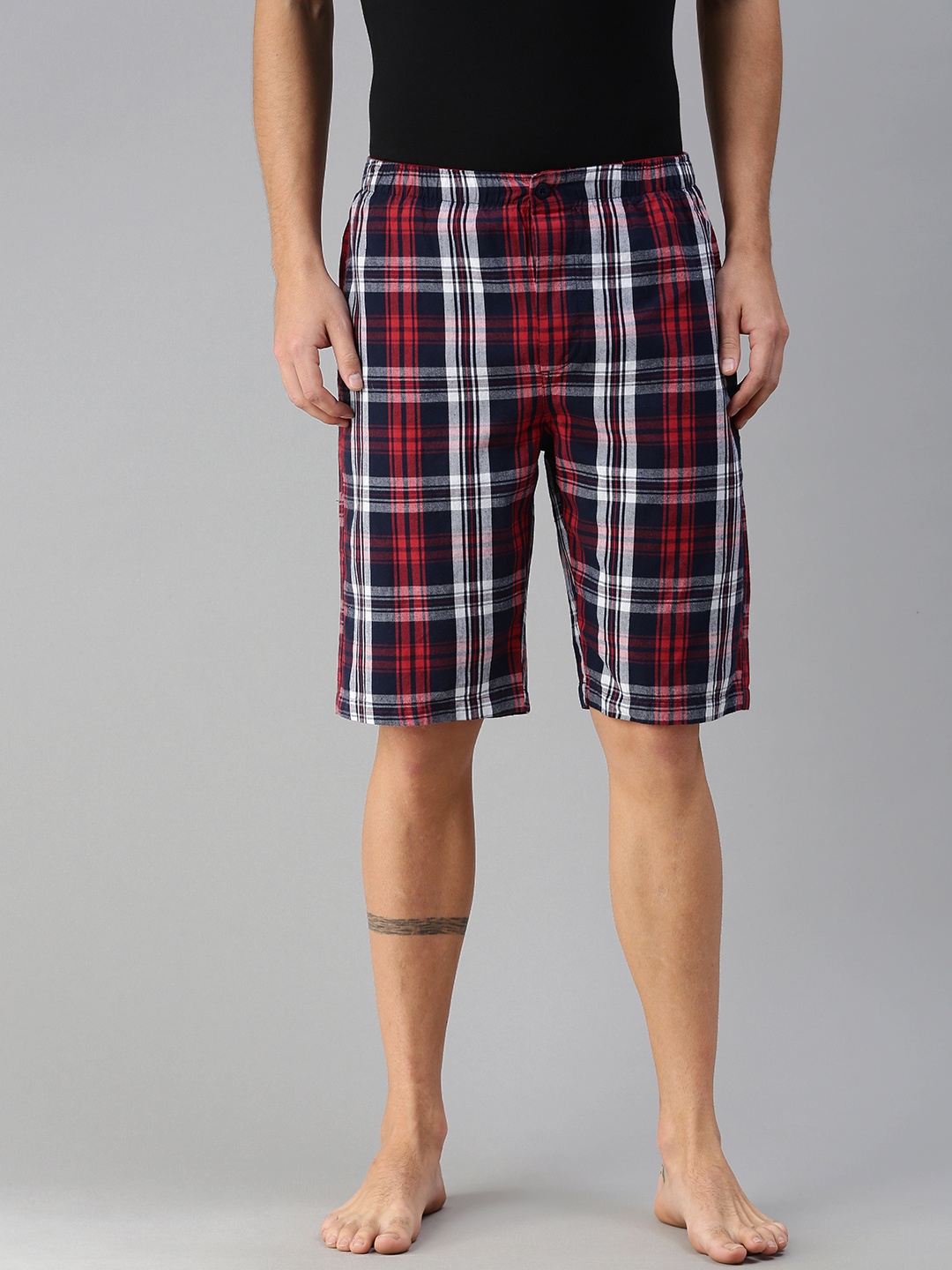 

U S Polo Assn Men Red & Navy Blue Checked Lounge Shorts