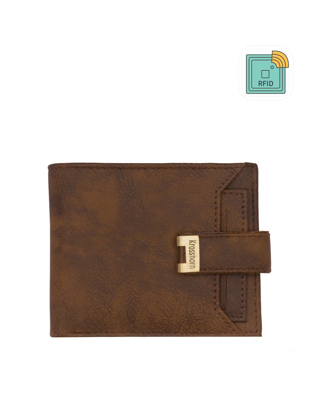 

Krosshorn Men Brown Textured Two Fold Wallet