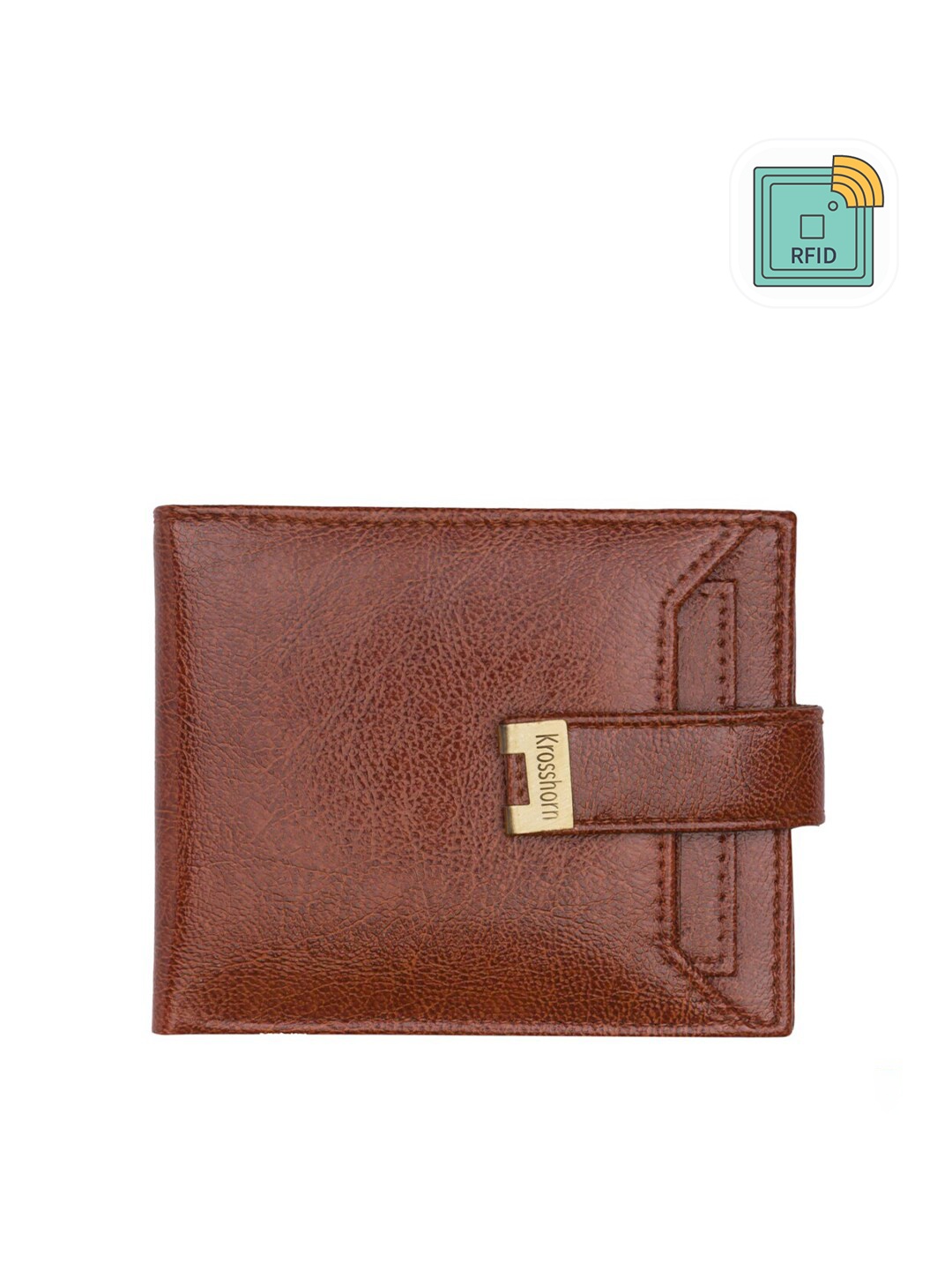 

Krosshorn Men Brown Textured Two Fold Wallet