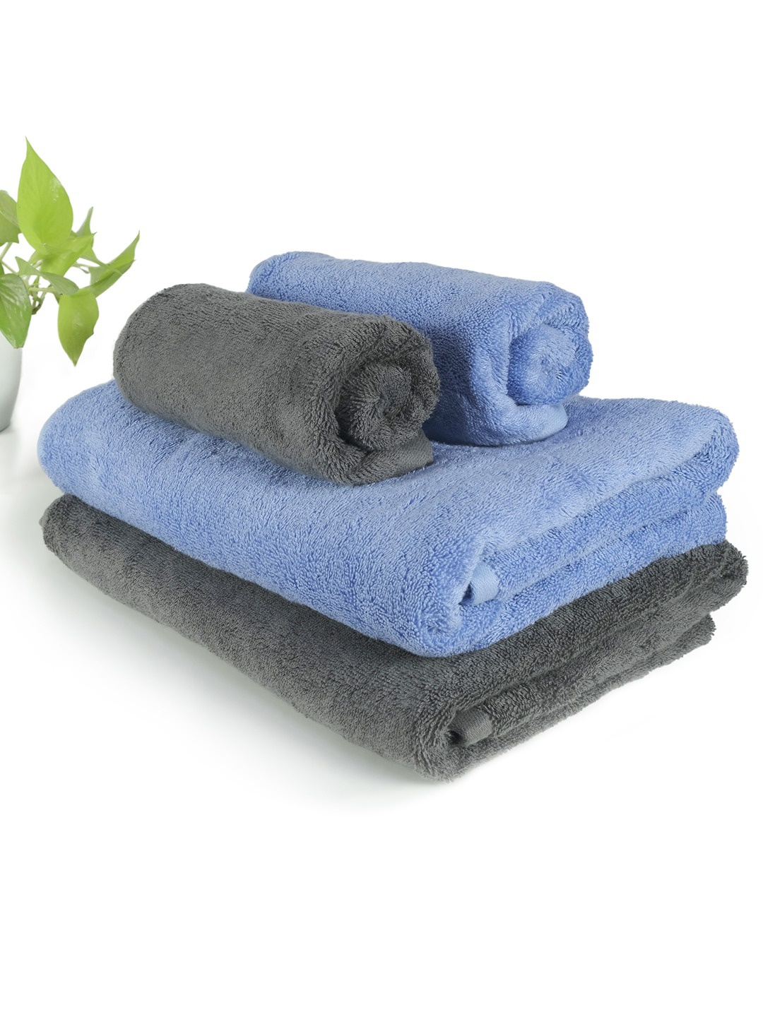 

HEELIUM Pack of 4 Bamboo Super Soft & Quick Absorbent 2 Bath & 2 Hand 600 GSM Towel Set, Blue