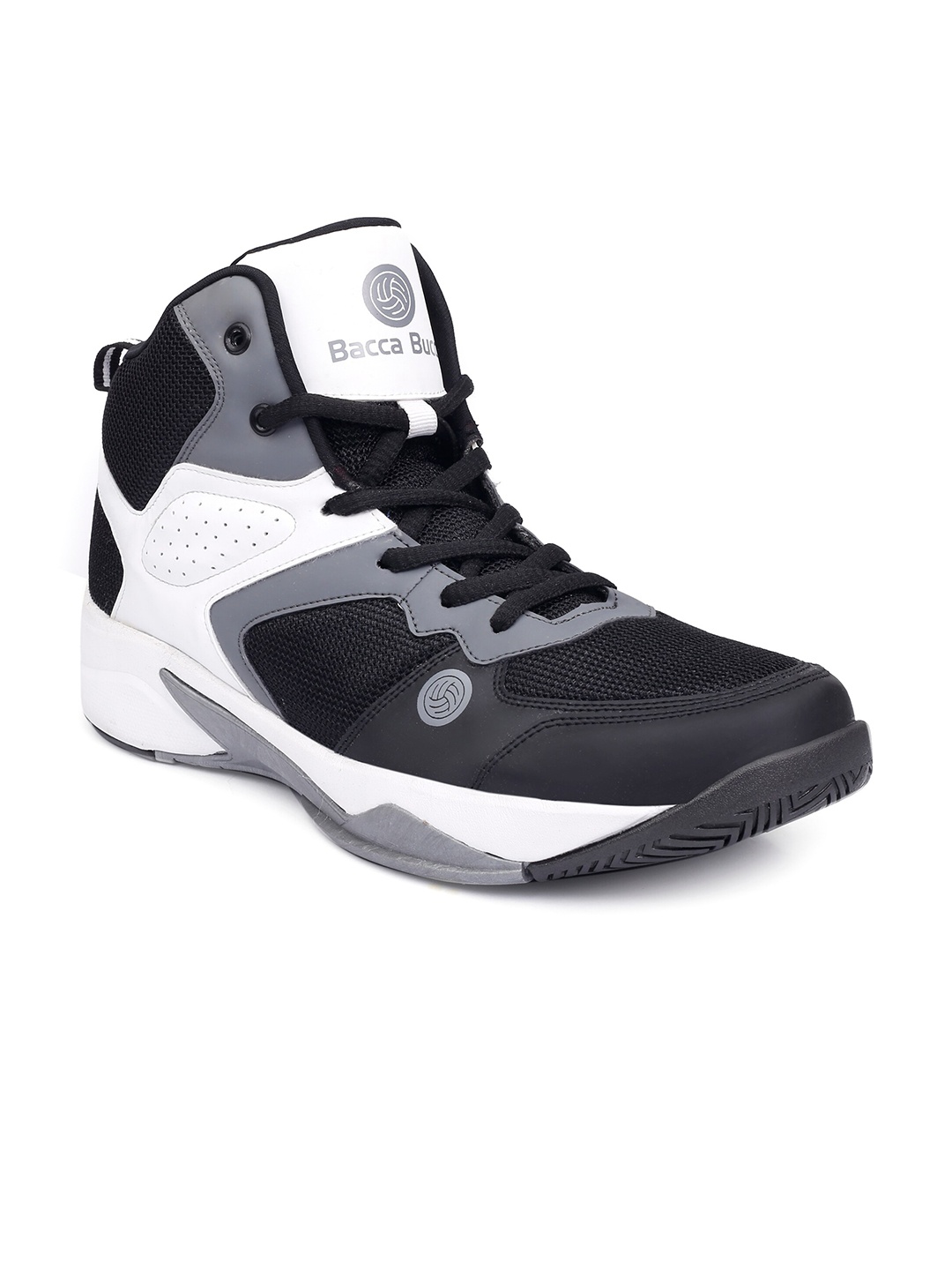 

bacca bucci Men Black & Grey Mesh Mid-Top Basketball Shoes