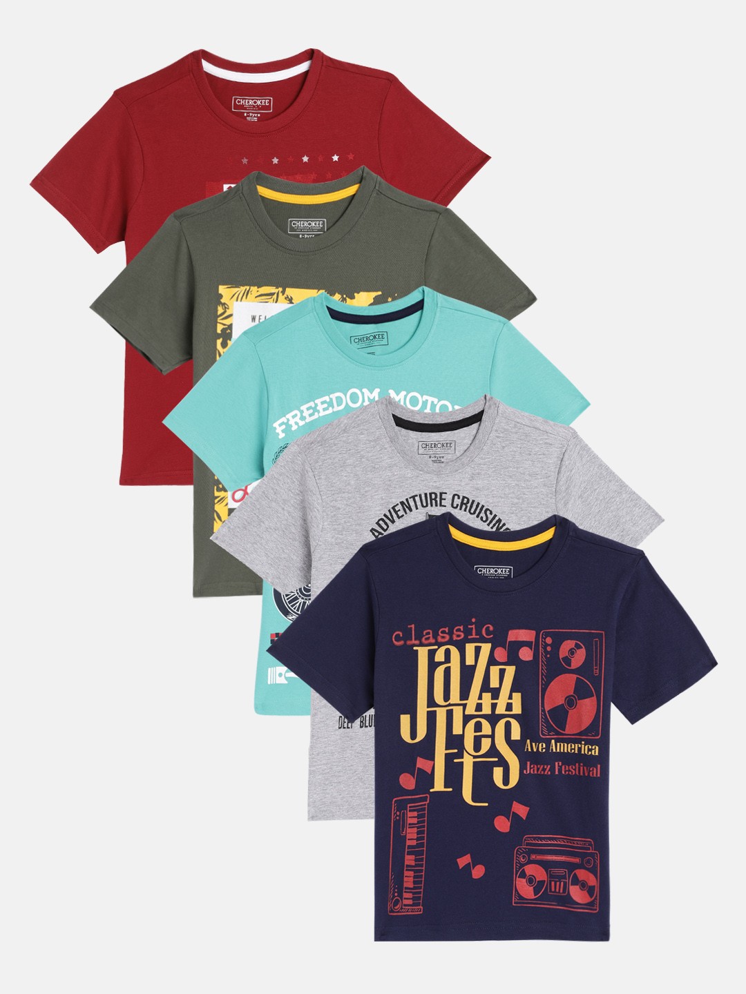 

Cherokee Boys Set Of 5 Printed Assorted T-shirts, Red