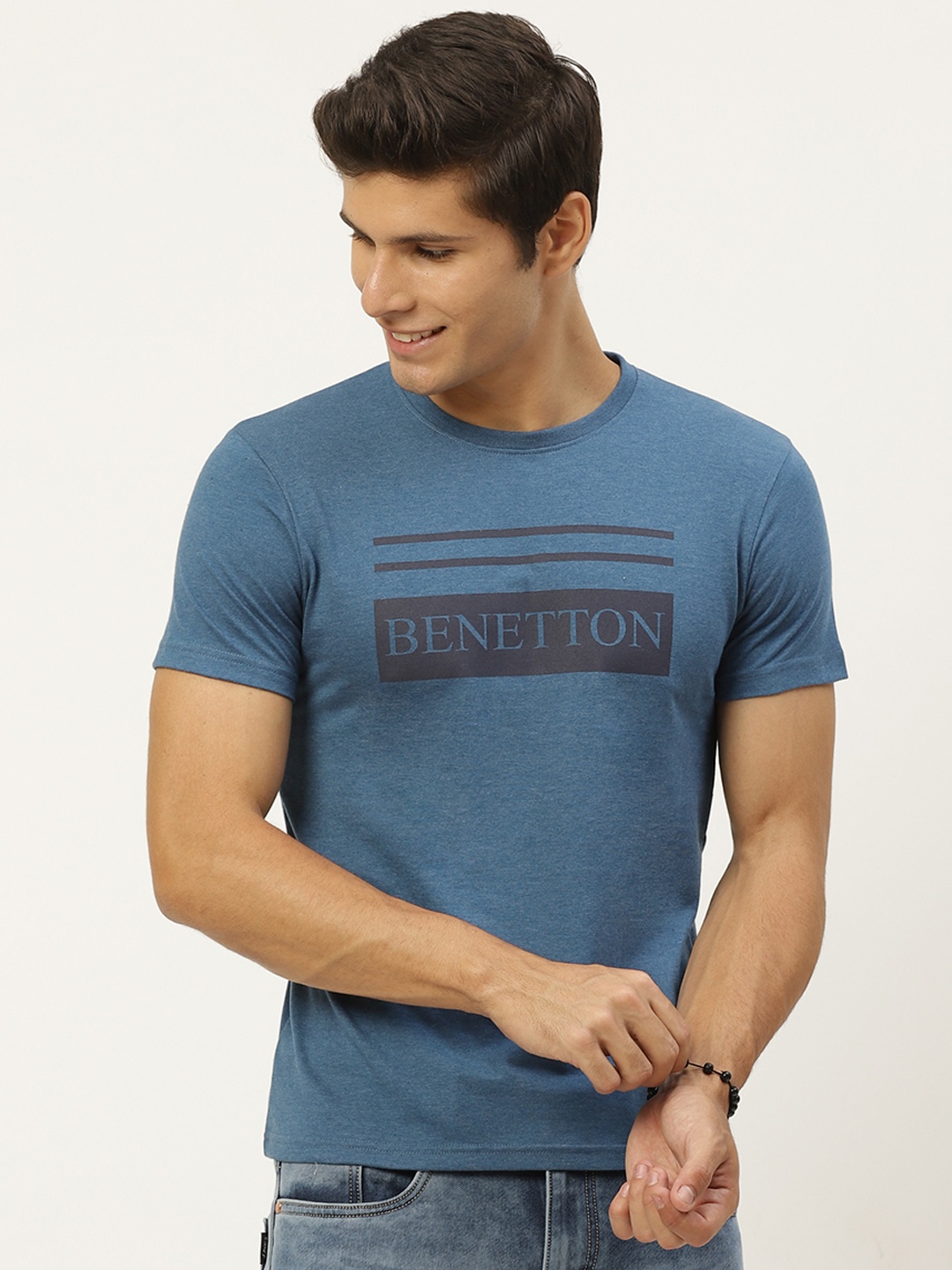 

United Colors of Benetton Men Blue Typography Printed T-shirt