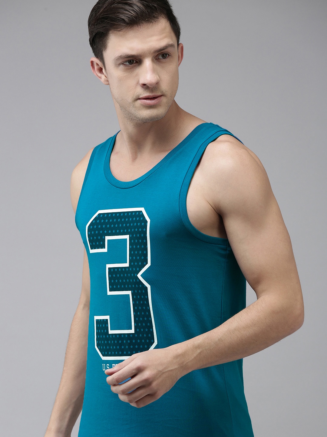 

U.S. Polo Assn. Men Blue & Navy Blue Printed Gym Vest