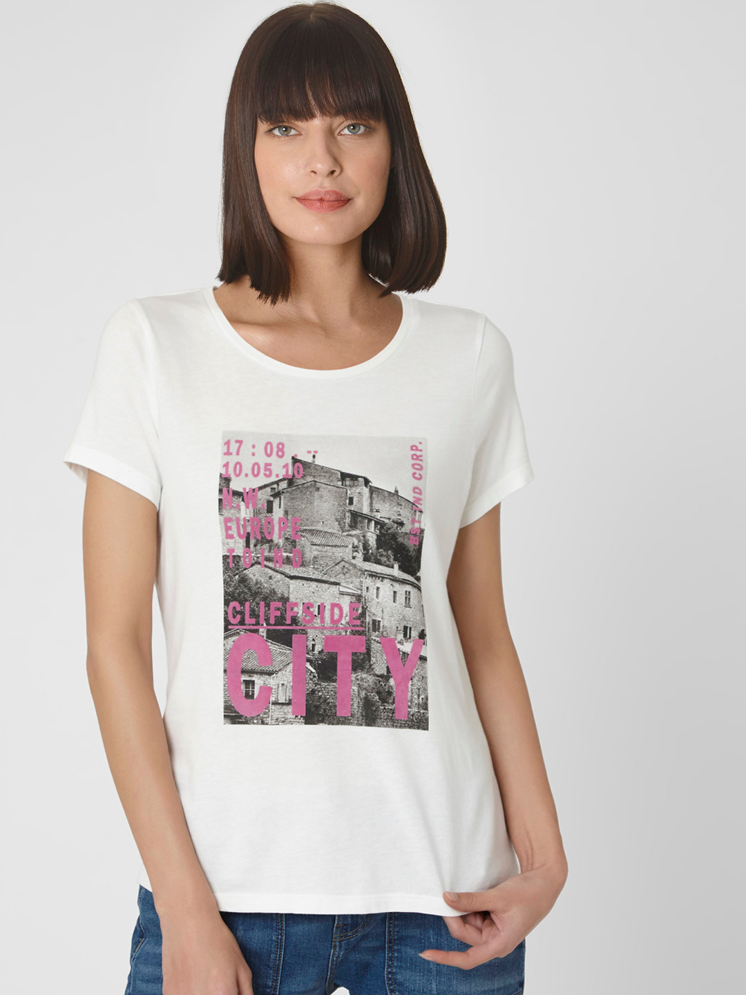 

Vero Moda Women White Printed T-shirt