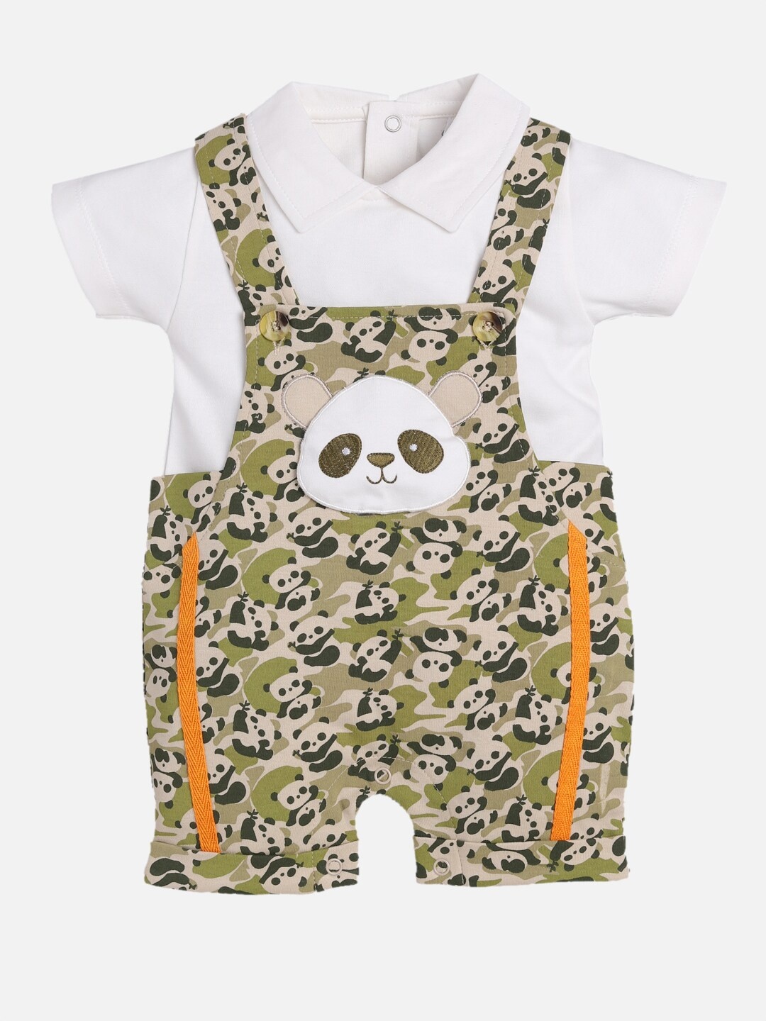 

BABY GO Kids White & Olive Green Solid T-shirt with Shorts