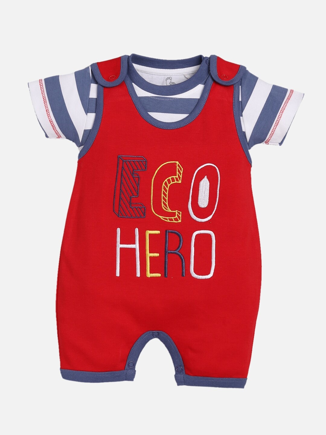 

BABY GO Kids Red Printed Dungarees With Tshirt