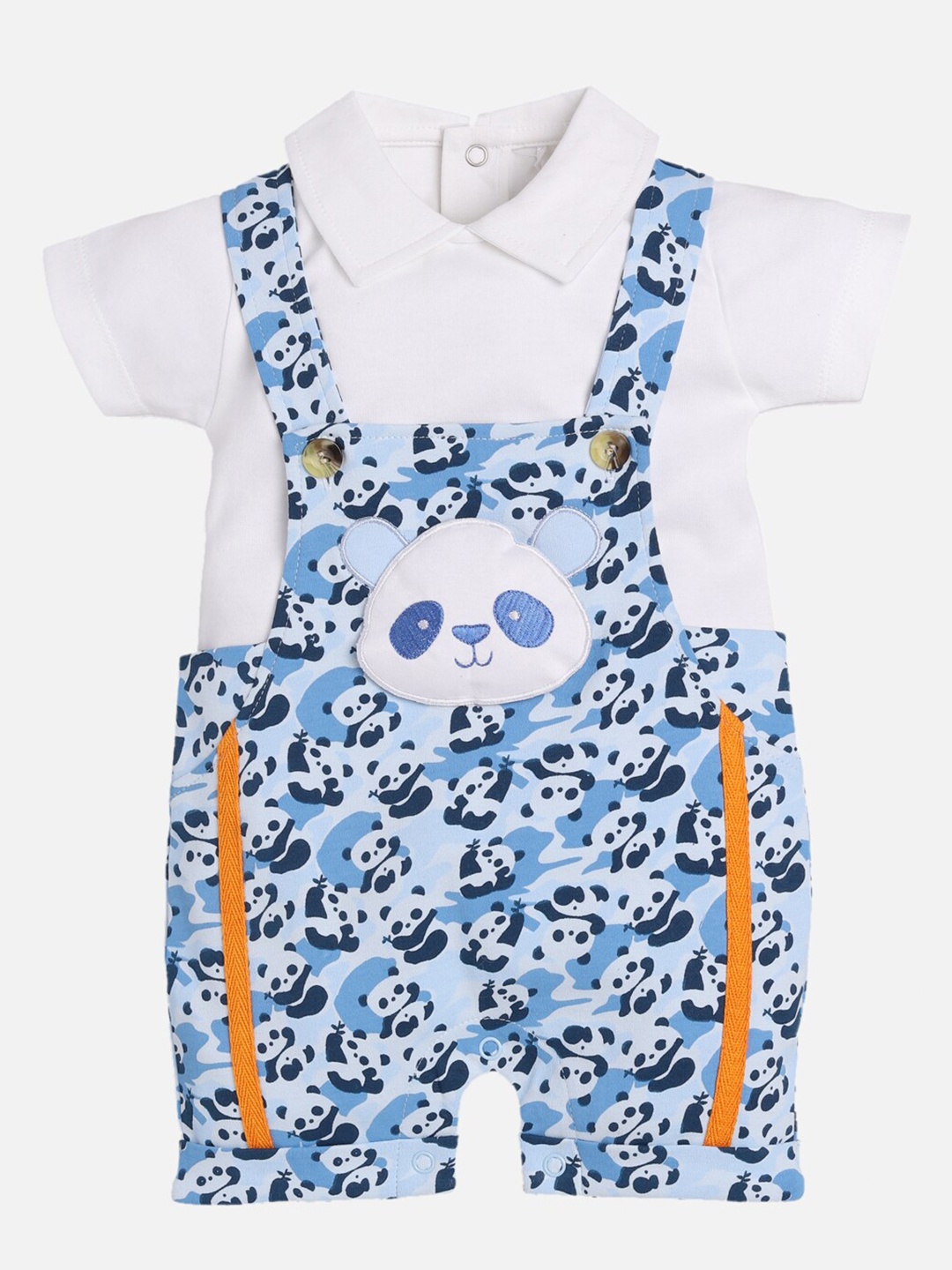 

BABY GO Unisex White & Blue Solid Top with Shorts