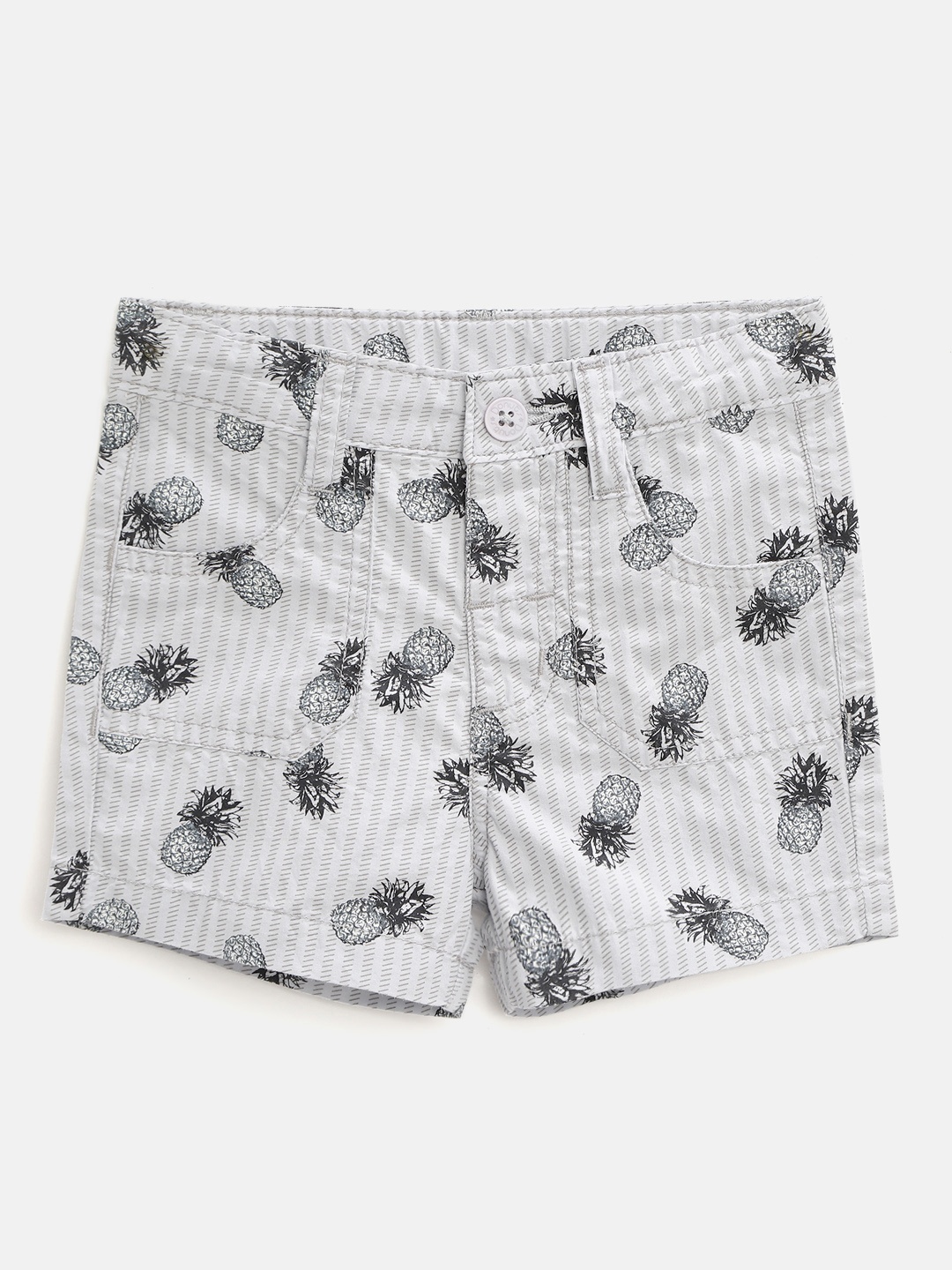

Donuts Infant Boys Grey & Black Cotton Tropical Printed Mid-Rise Regular Shorts