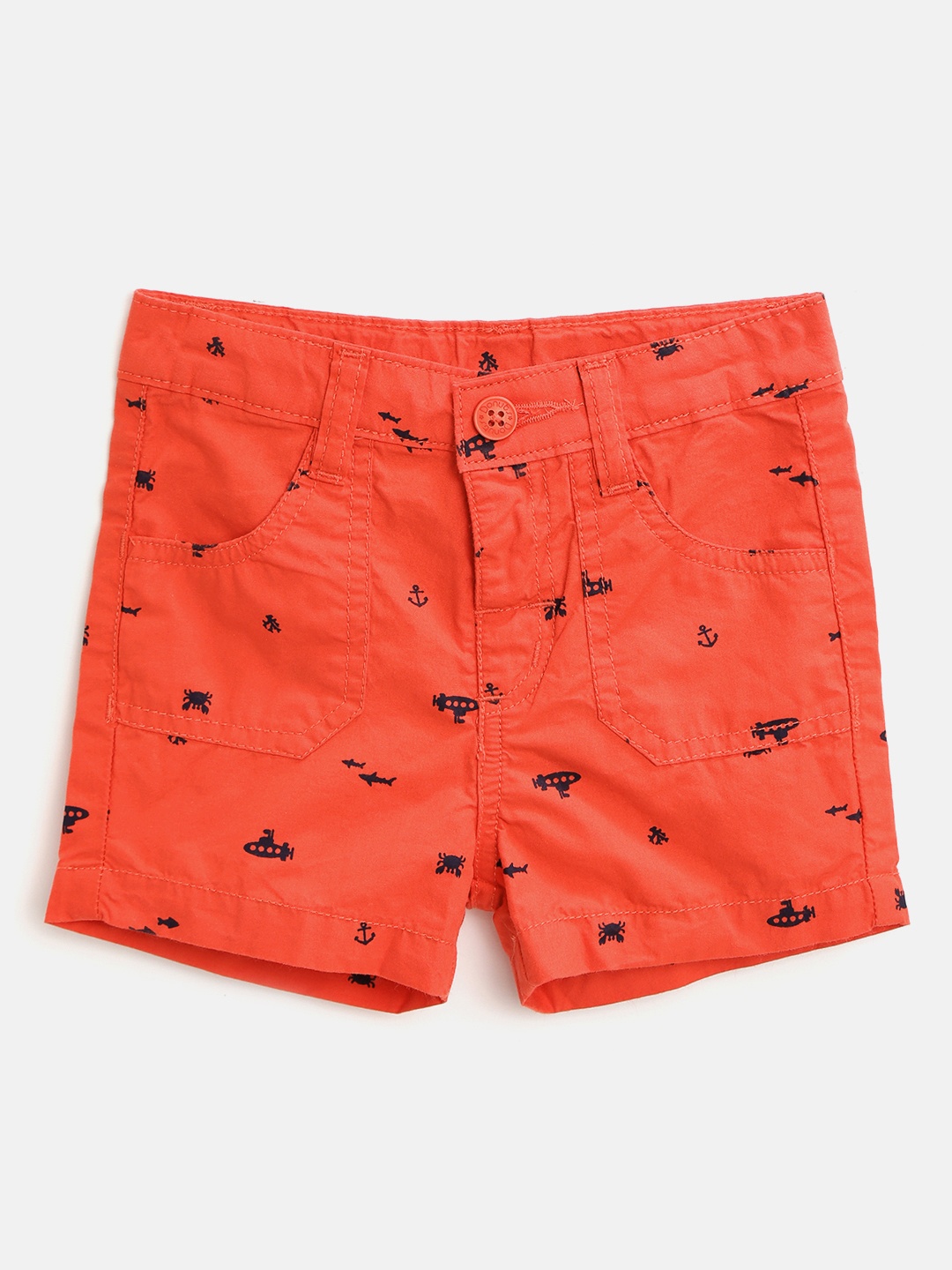 

Donuts Infant Boys Red & Navy Blue Cotton Conversational Printed Mid-Rise Regular Shorts