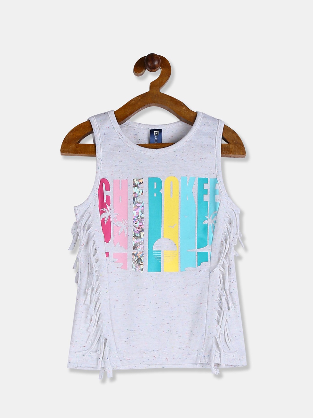 

Cherokee White Printed Fringed Tank Top