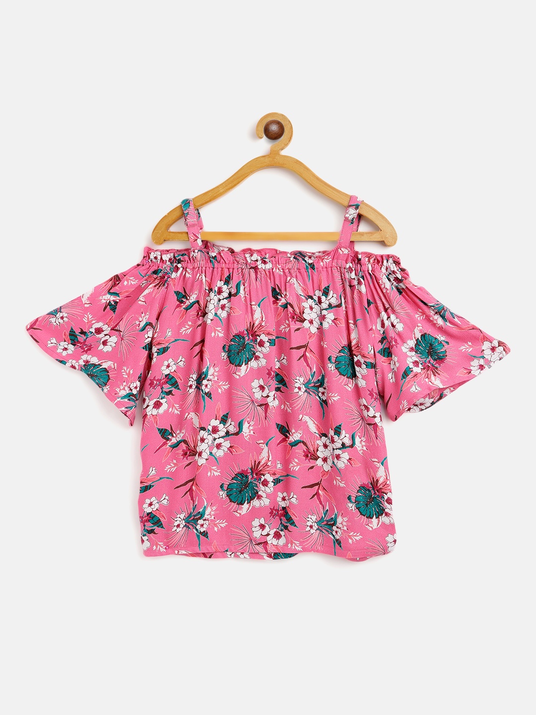 

Cherokee Girls Pink & Green Floral Bardot Top