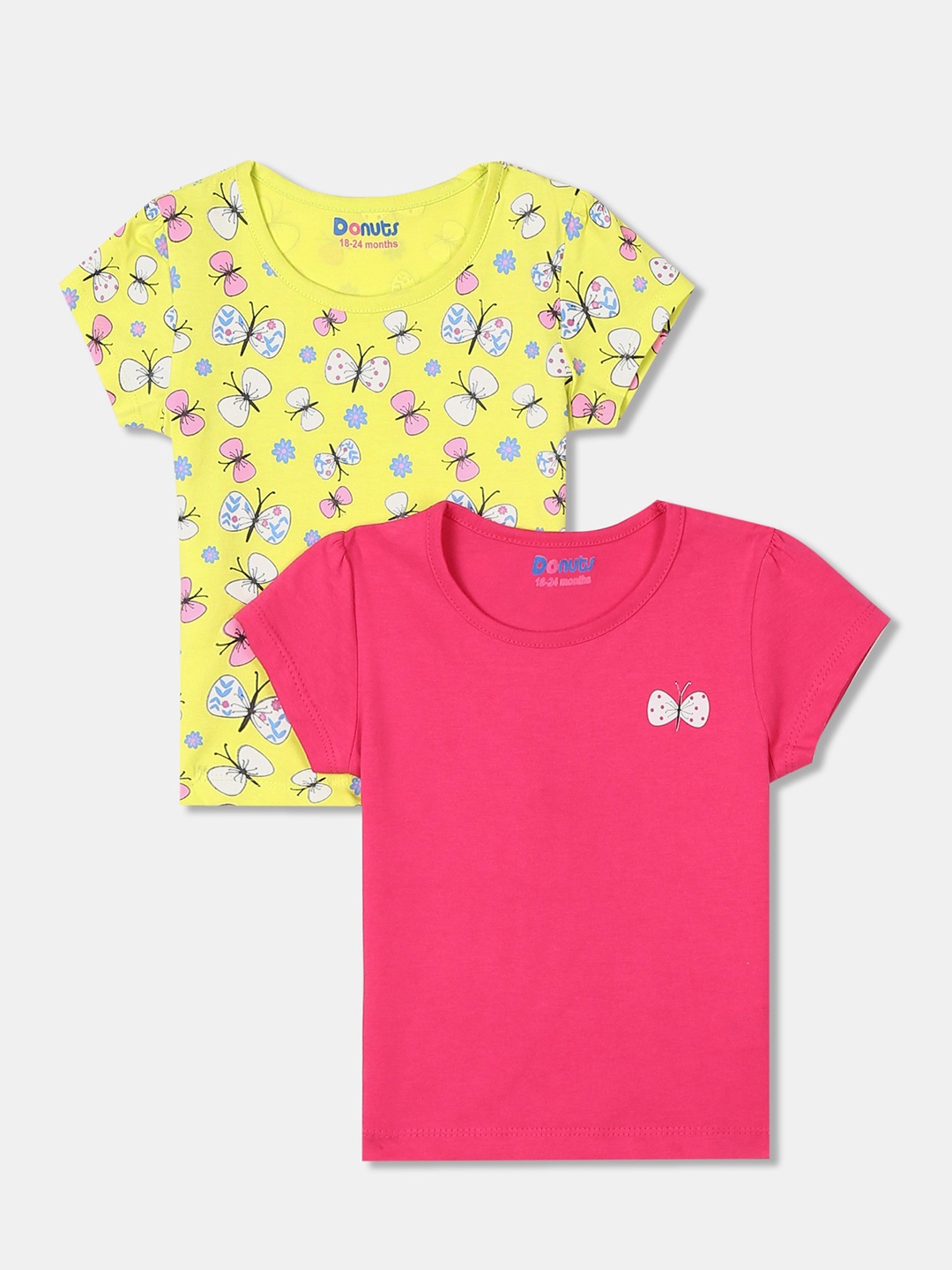 

Donuts Girls Pack Of 2 Yellow & Pink Printed T-shirt