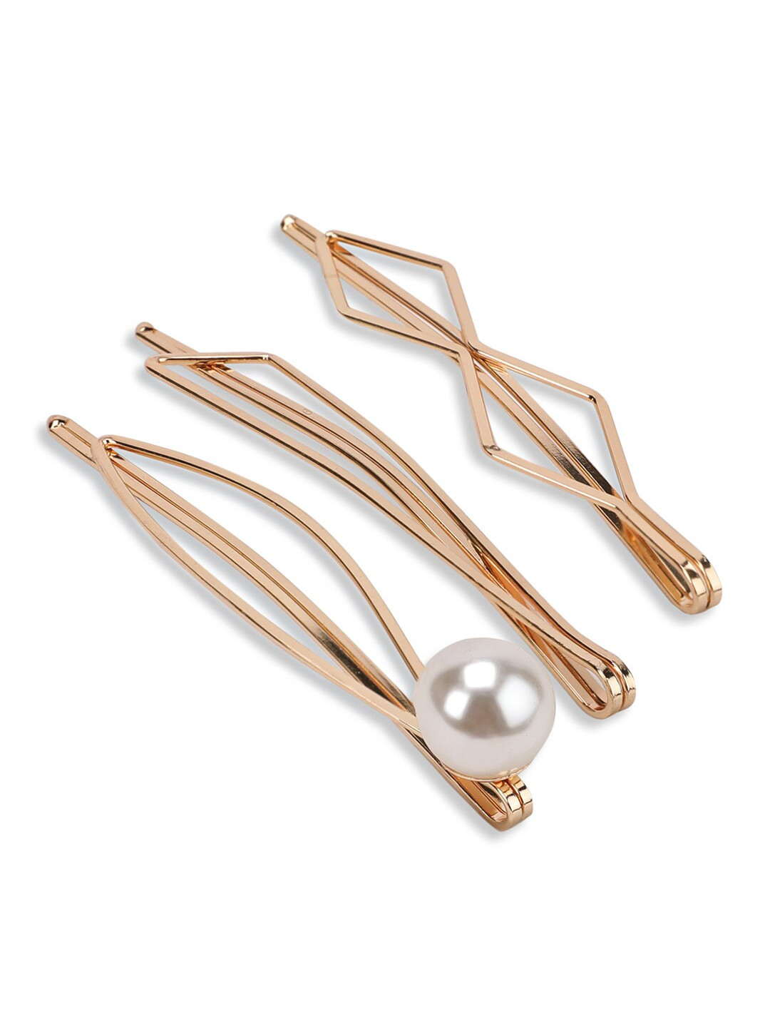 

Kazo Set Of 3 Gold-Toned & White Pearl Geometric Bobby Pins