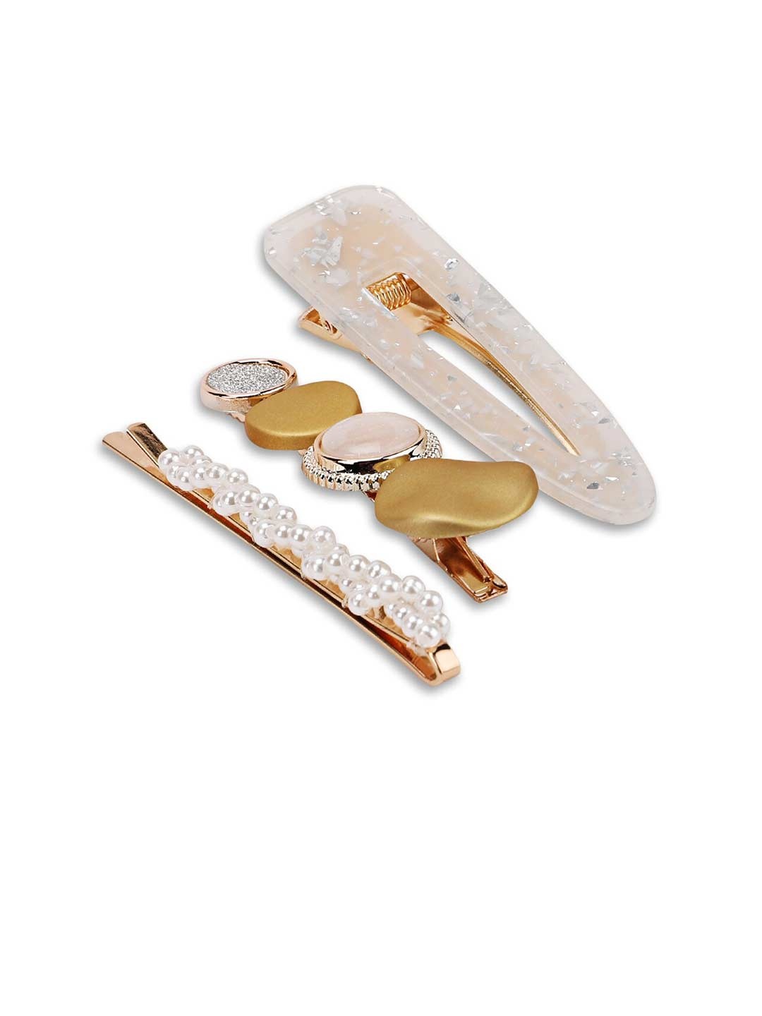 

Kazo Set of 3 Gold-Toned & Pink Embellished Alligator Hair Clips