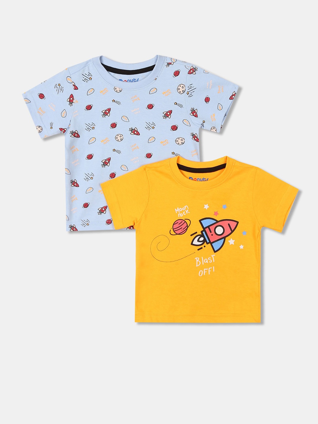 

Donuts Boys Pack of 2 Blue & Mustard Yellow Printed T-shirt