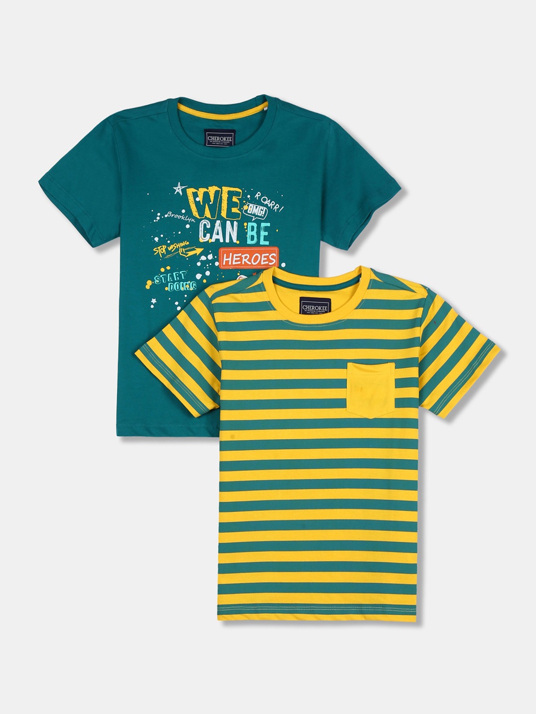 

Cherokee Boys Pack of 2 Teal Green & Yellow Printed T-shirt